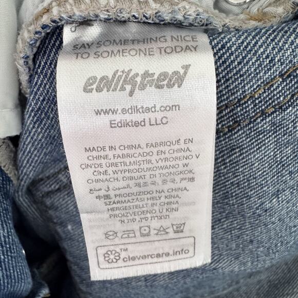 Edikted Foldover Waist Button Fly Denim Jeans Distressed XS Juniors - Picture 7 of 7